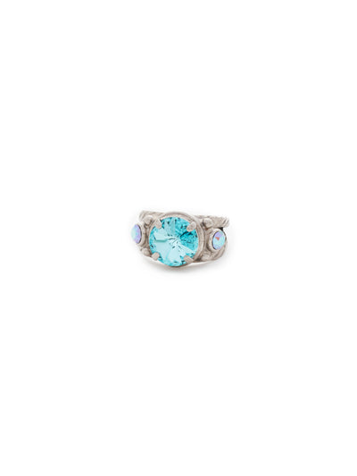 Radiant Round Cocktail Ring - RDG3ASTT - <p>A large round crystal set on a textured ring band accompanied by petite round crystals for the perfect sparkle on any occasion! Ring size: 7 (US) From Sorrelli's Teal Textile collection in our Antique Silver-tone finish.</p>