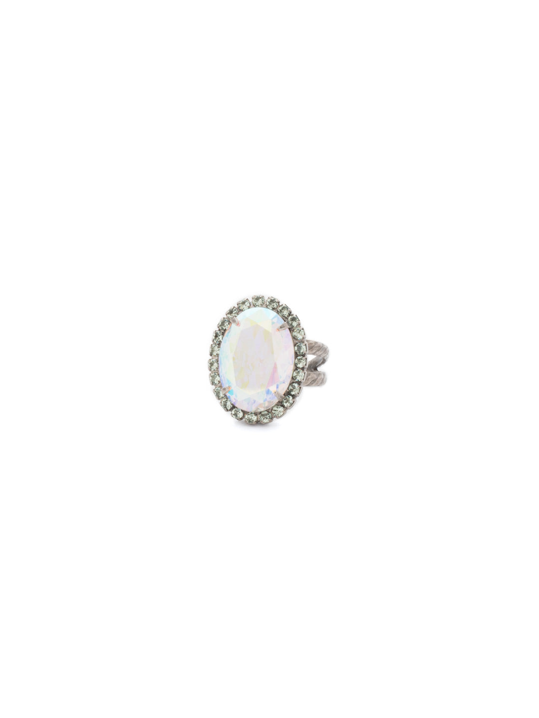 Classic Oval Cut Cocktail Ring - RDG70ASRQ - <p>A jewelry collection must! This glamorous ring features a bold oval cut center crystal surrounded by crystal accents that sits on a braided band. An antique-inspired classic. Ring size: 7 (US) From Sorrelli's Rainbow Quartz collection in our Antique Silver-tone finish.</p>