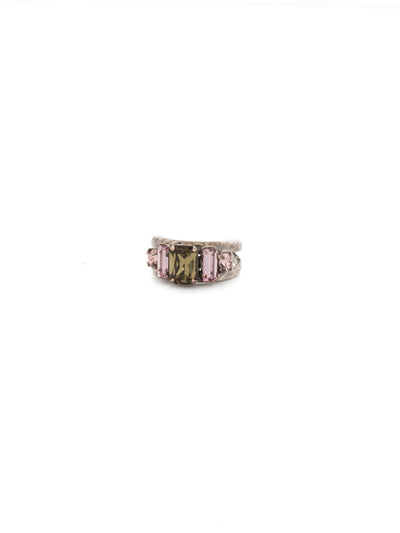 Petite Geo Cocktail Ring - RDG78ASAG - <p>Emerald-cut, baguette, and round crystals all sit in a row on this geometric ring. A braided, double band features a decorative metal design Ring size: 7 (US) From Sorrelli's Army Girl collection in our Antique Silver-tone finish.</p>