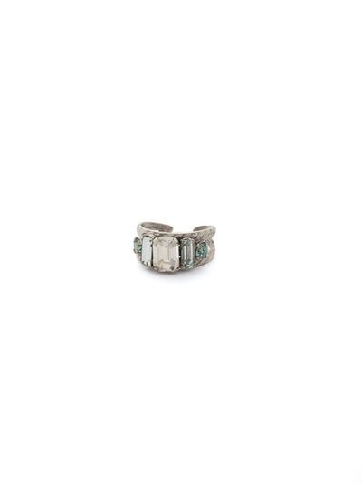 Petite Geo Cocktail Ring - RDG78ASPEB - <p>Emerald-cut, baguette, and round crystals all sit in a row on this geometric ring. A braided, double band features a decorative metal design Ring size: 7 (US) From Sorrelli's Pebble Blue collection in our Antique Silver-tone finish.</p>