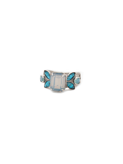 Classic Emerald Cut Cocktail Ring - RDG7ASTT - <p>An emerald cut center crystal is accented by semi-precious navette 'wings' on a delicate, decorative band. Ring size: 7 (US) From Sorrelli's Teal Textile collection in our Antique Silver-tone finish.</p>