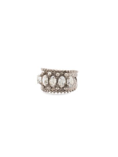 Crown Jewel Cocktail Ring - RDH2ASPEB - <p>Our Crown Jewel Statement Ring has 5 crystals set in beautiful brass detail. Stack this ring with others or wear it alone - either way, it's the perfect accessory! Ring size: 7 (US) From Sorrelli's Pebble Blue collection in our Antique Silver-tone finish.</p>