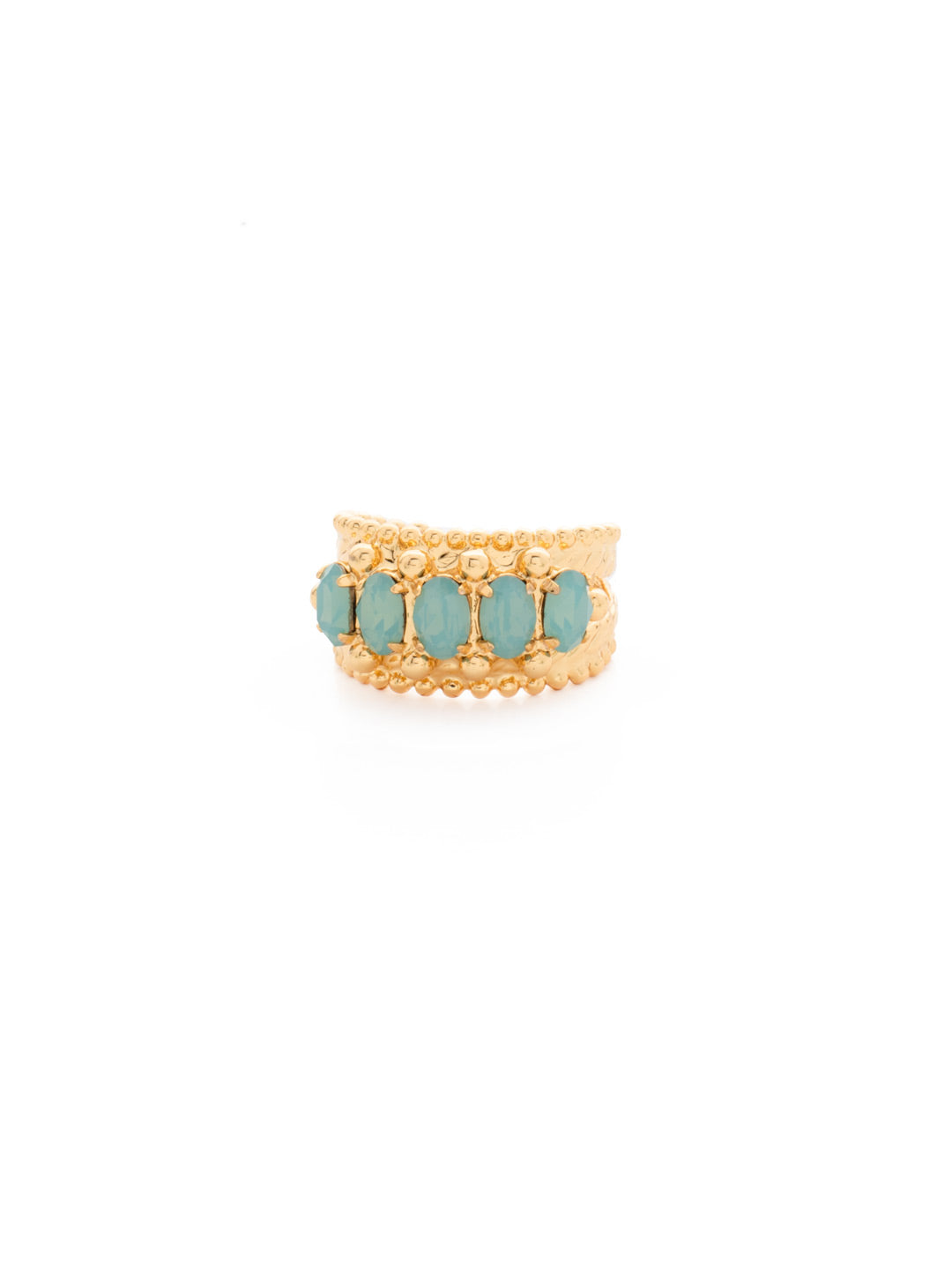 Crown Jewel Cocktail Ring - RDH2BGPAC - <p>Our Crown Jewel Statement Ring has 5 crystals set in beautiful brass detail. Stack this ring with others or wear it alone - either way, it's the perfect accessory! Ring size: 7 (US) From Sorrelli's Pacific Opal collection in our Bright Gold-tone finish.</p>