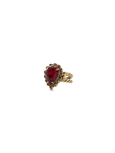 Simply Adorned Pendant Cocktail Ring - RDN12AGGGA - <p>A decorative rhinestone embellished setting highlights a central teardrop crystal. Ring size: 7 (US) From Sorrelli's Go Garnet collection in our Antique Gold-tone finish.</p>