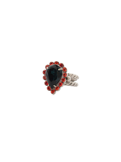 Simply Adorned Pendant Cocktail Ring - RDN12ASBTB - <p>A decorative rhinestone embellished setting highlights a central teardrop crystal. Ring size: 7 (US) From Sorrelli's Battle Blue collection in our Antique Silver-tone finish.</p>