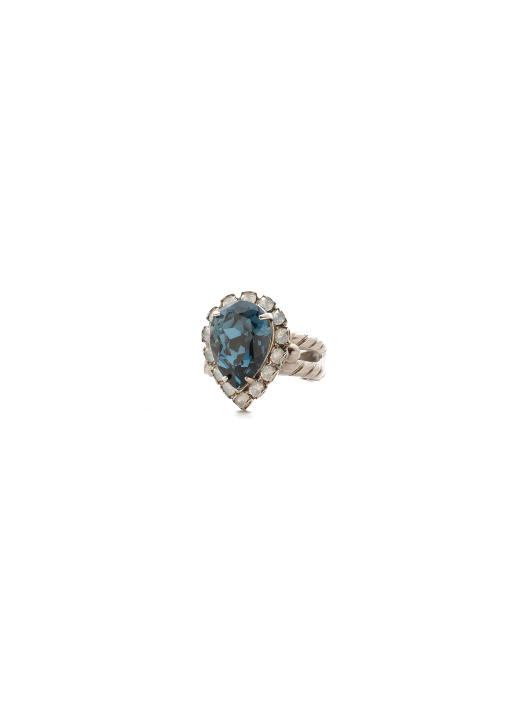 Simply Adorned Pendant Cocktail Ring - RDN12ASGBL - <p>A decorative rhinestone embellished setting highlights a central teardrop crystal. Ring size: 7 (US) From Sorrelli's Glory Blue collection in our Antique Silver-tone finish.</p>