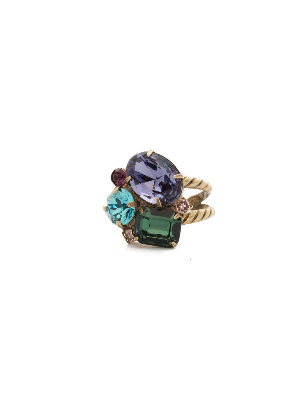 Emerald Cluster Stacked Ring - RDN71AGJT - <p>A central emerald crystal is surrounded by round and oval stones for a fresh, modern shape. Ring size: 7 (US) From Sorrelli's Jewel Tone collection in our Antique Gold-tone finish.</p>