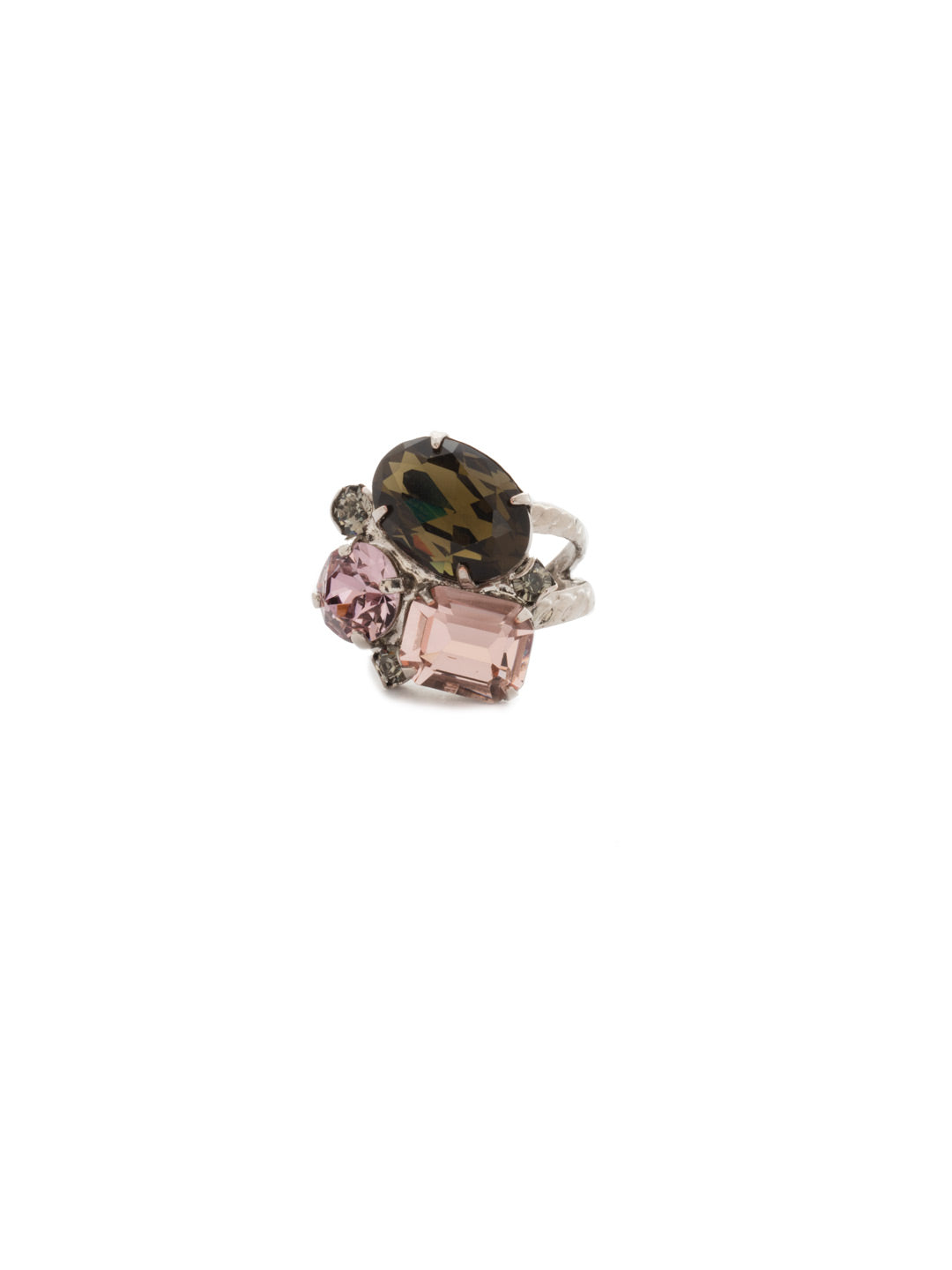 Emerald Cluster Stacked Ring - RDN71ASAG - <p>A central emerald crystal is surrounded by round and oval stones for a fresh, modern shape. Ring size: 7 (US) From Sorrelli's Army Girl collection in our Antique Silver-tone finish.</p>