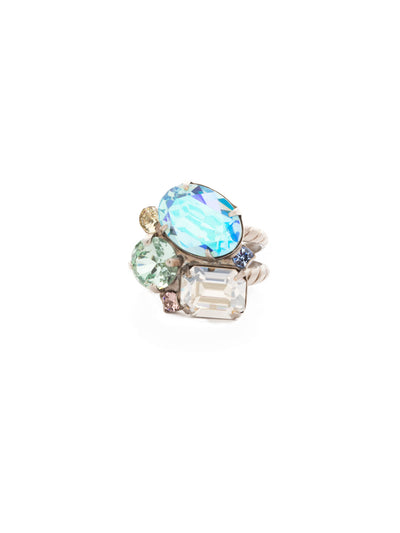 Emerald Cluster Stacked Ring - RDN71ASPRP - <p>A central emerald crystal is surrounded by round and oval stones for a fresh, modern shape. Ring size: 7 (US) From Sorrelli's Pastel Prep collection in our Antique Silver-tone finish.</p>