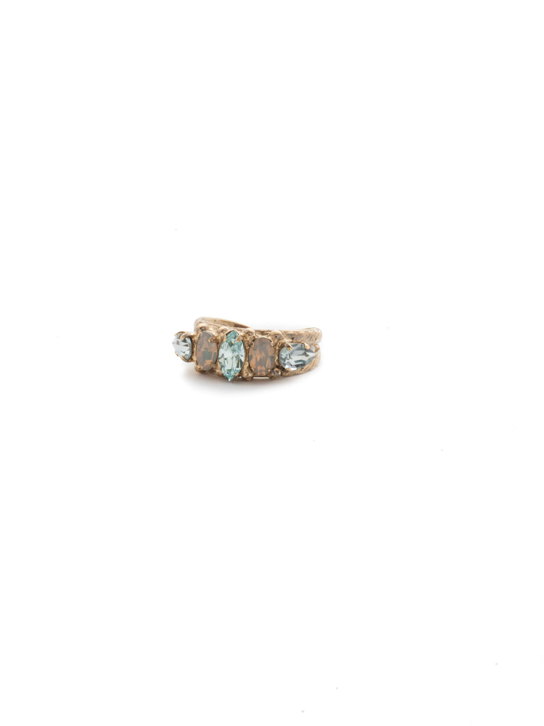 Modern Marquis Cocktail Ring - RDN79AGCMI - <p>A central marquis cut crystal is flanked by a row of geometric gems in this modern style. Ring size: 7 (US) From Sorrelli's Coastal Mist collection in our Antique Gold-tone finish.</p>