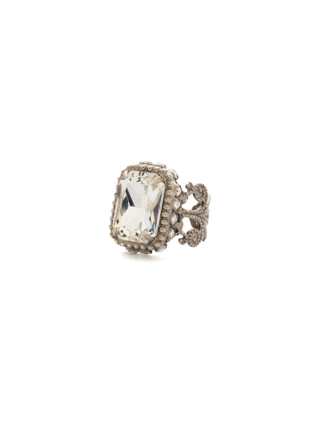 Protea Ring - RDQ17ASCRY - An elegant emerald cut crystal with a bold metal border makes the perfect classic cocktail ring.