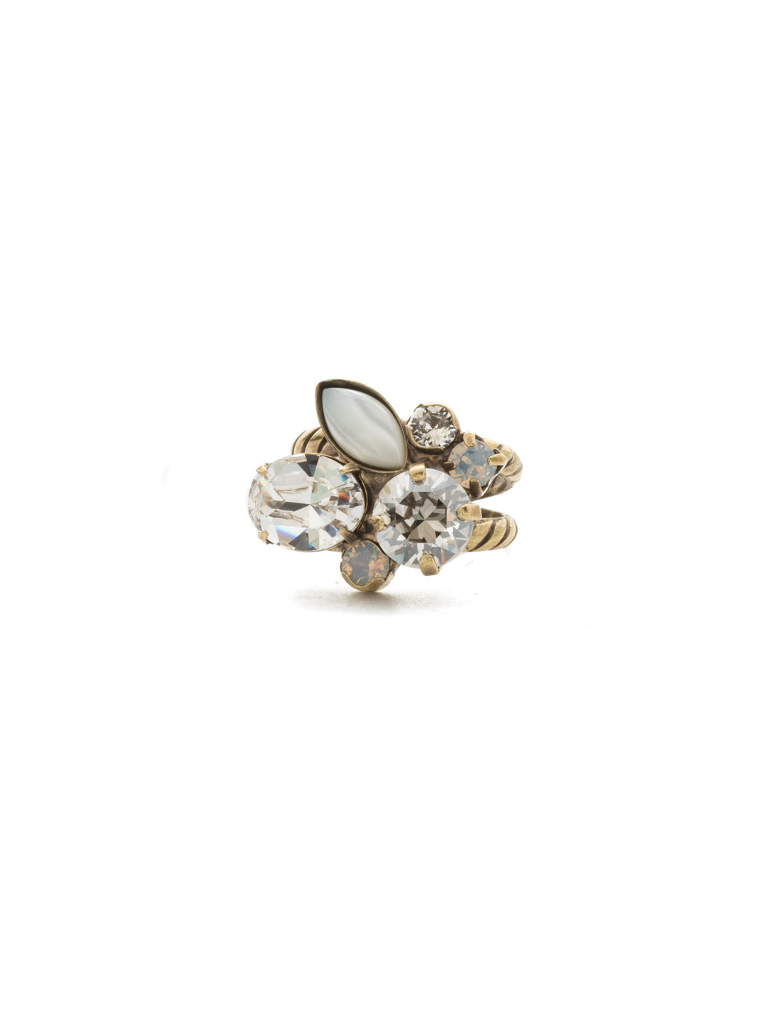 Intermix Cocktail Ring - RDQ48AGCLA - <p>A mix of shapes and sizes; cabochons and crystals. This cluster of gems gives you a wide range of options for layering accessories into your look. Ring size: 7 (US) From Sorrelli's Crystal Lace collection in our Antique Gold-tone finish.</p>