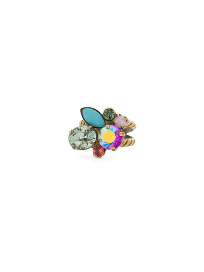 Intermix Cocktail Ring - RDQ48AGHB - <p>A mix of shapes and sizes; cabochons and crystals. This cluster of gems gives you a wide range of options for layering accessories into your look. Ring size: 7 (US) From Sorrelli's Happy Birthday collection in our Antique Gold-tone finish.</p>