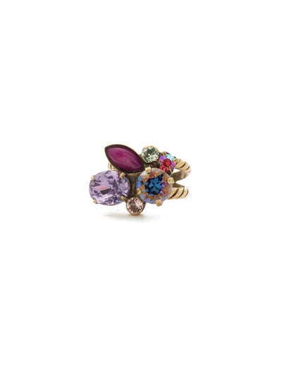 Intermix Cocktail Ring - RDQ48AGWIL - <p>A mix of shapes and sizes; cabochons and crystals. This cluster of gems gives you a wide range of options for layering accessories into your look. Ring size: 7 (US) From Sorrelli's Wildflower collection in our Antique Gold-tone finish.</p>