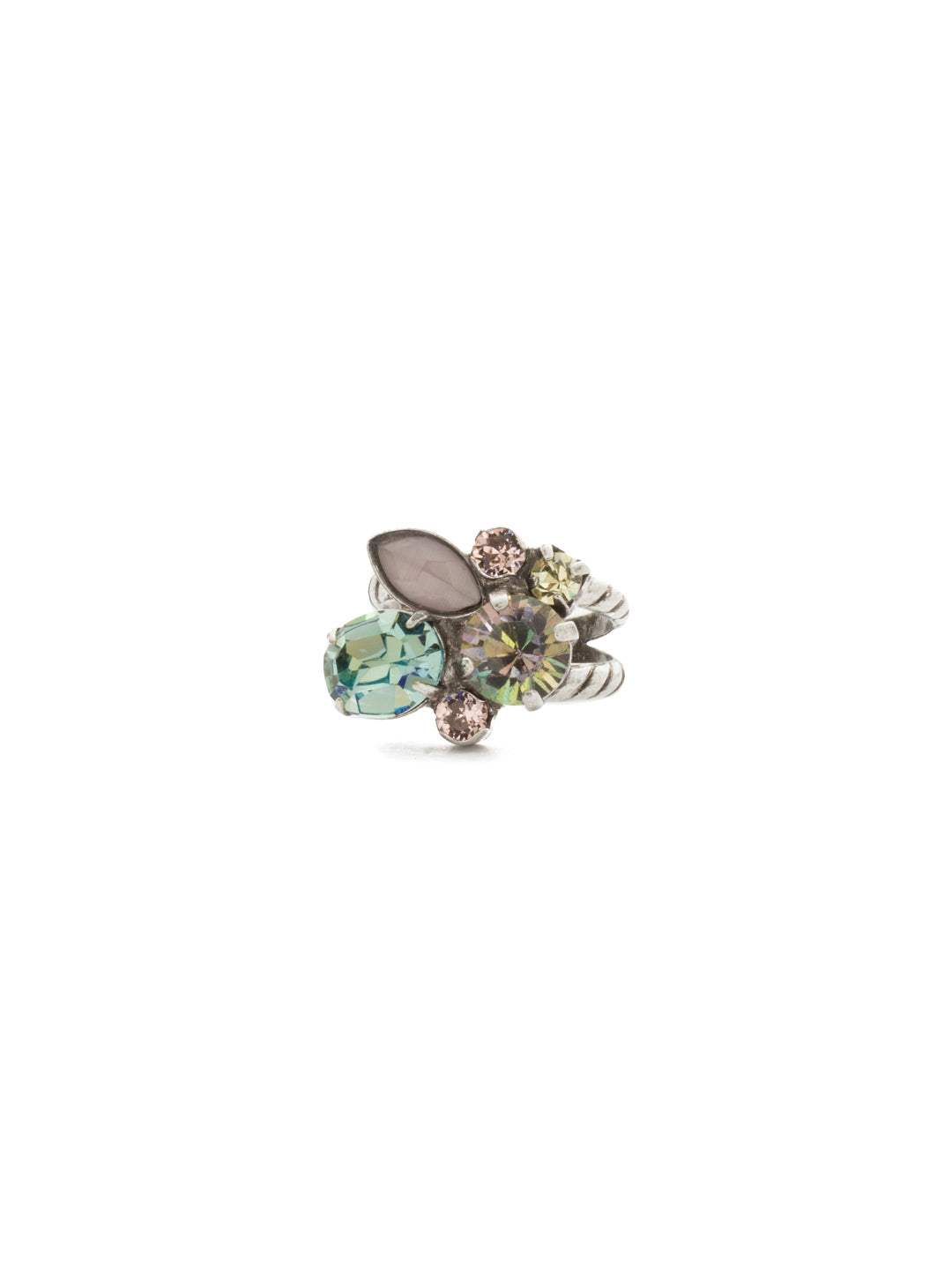 Intermix Cocktail Ring - RDQ48ASLPA - <p>A mix of shapes and sizes; cabochons and crystals. This cluster of gems gives you a wide range of options for layering accessories into your look. Ring size: 7 (US) From Sorrelli's Lilac Pastel collection in our Antique Silver-tone finish.</p>