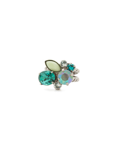 Intermix Cocktail Ring - RDQ48ASSMN - <p>A mix of shapes and sizes; cabochons and crystals. This cluster of gems gives you a wide range of options for layering accessories into your look. Ring size: 7 (US) From Sorrelli's Sweet Mint collection in our Antique Silver-tone finish.</p>