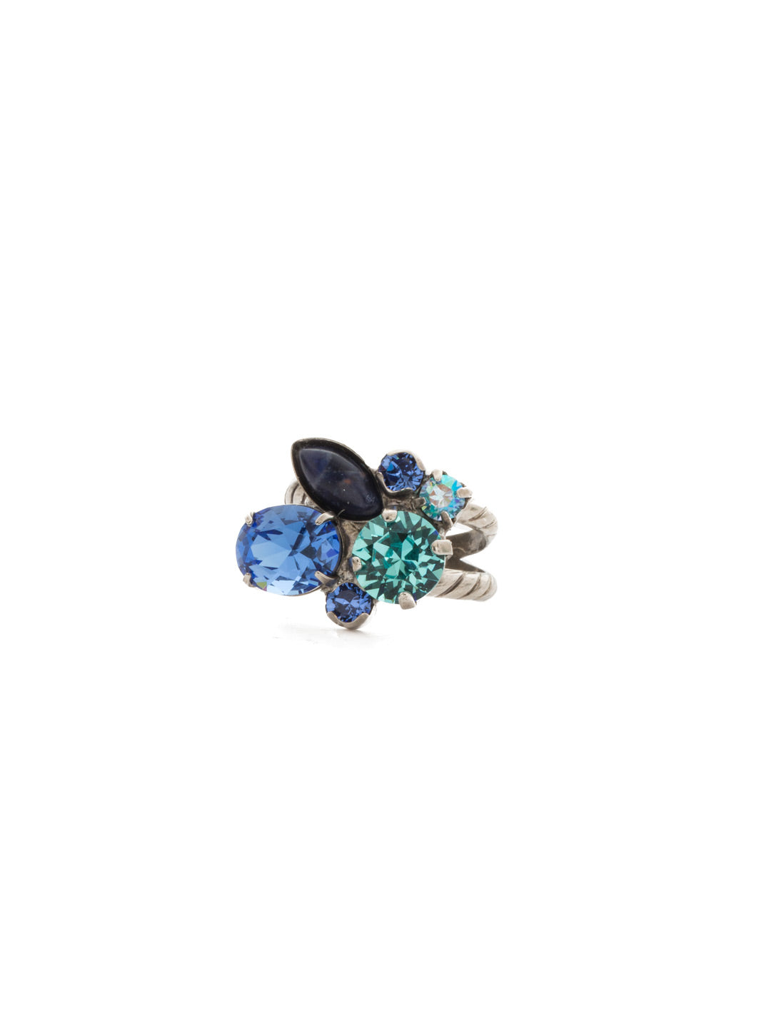 Intermix Cocktail Ring - RDQ48ASUM - <p>A mix of shapes and sizes; cabochons and crystals. This cluster of gems gives you a wide range of options for layering accessories into your look. Ring size: 7 (US) From Sorrelli's Ultramarine collection in our Antique Silver-tone finish.</p>