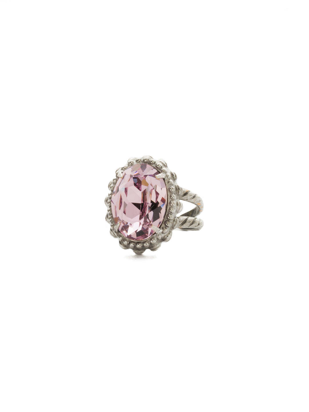 Camellia Cocktail Ring - RDQ7ASLPA - <p>An elegant oval solitaire with bold metal edging provides high-impact style. Ring size: 7 (US) From Sorrelli's Lilac Pastel collection in our Antique Silver-tone finish.</p>