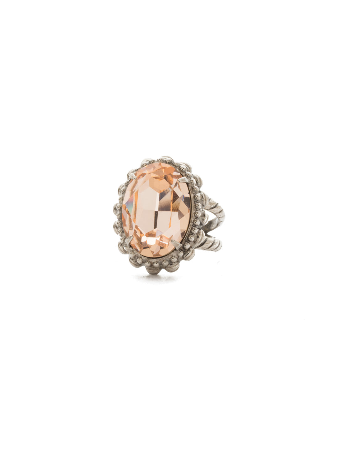 Camellia Cocktail Ring - RDQ7ASSRO - <p>An elegant oval solitaire with bold metal edging provides high-impact style. Ring size: 7 (US) From Sorrelli's Soft Rose collection in our Antique Silver-tone finish.</p>