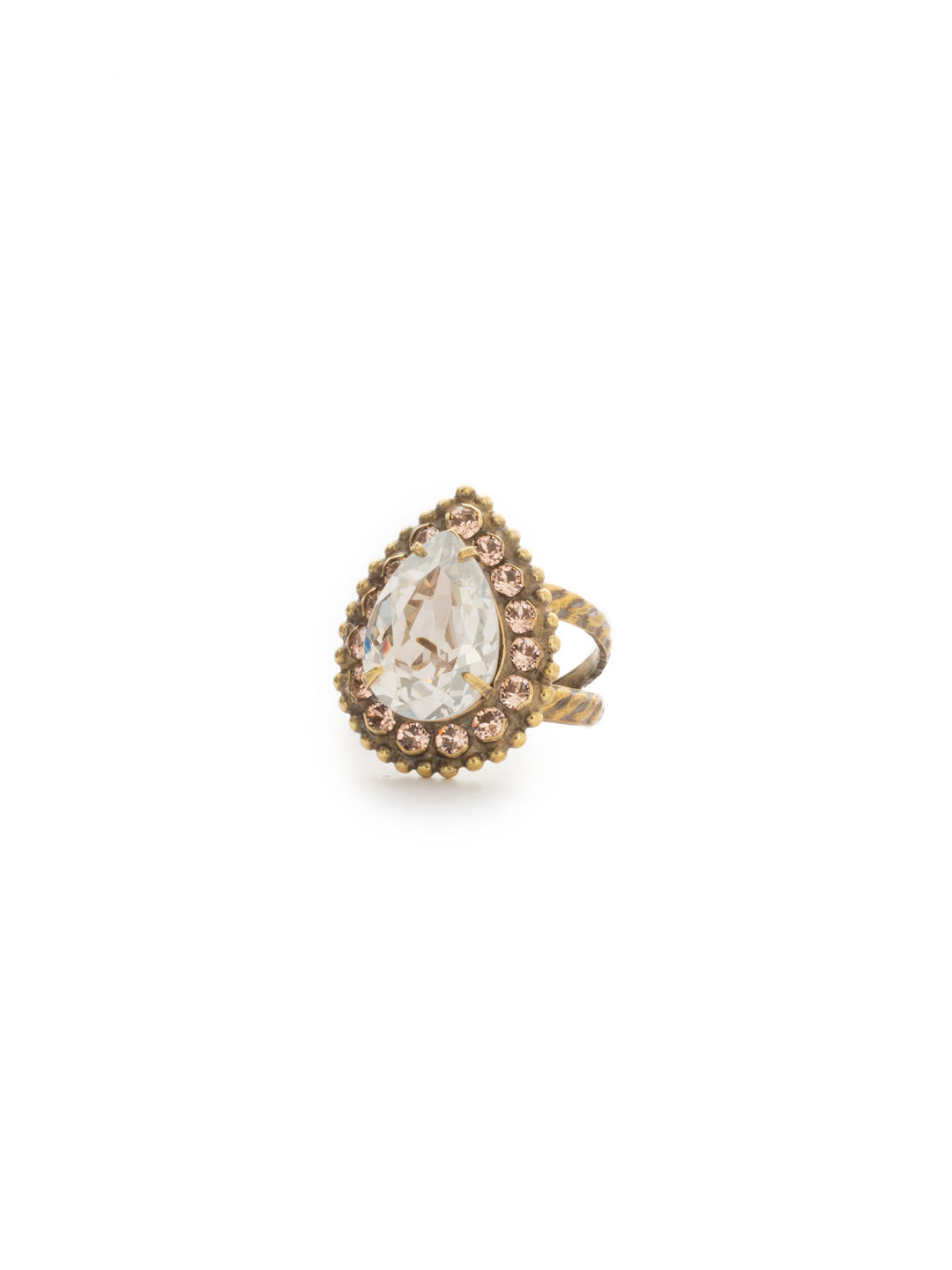 Arum Cocktail Ring - RDS24AGWW - <p>This cocktail ring features a pear shaped crystal outlined in petite rounds and set on a decorative double band. Ring size: 7 (US) From Sorrelli's Washed Waterfront collection in our Antique Gold-tone finish.</p>