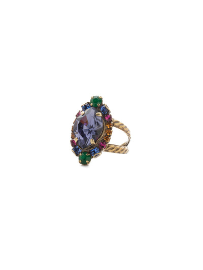 Eustoma Cocktail Ring - RDS44AGGOT - <p>A geometric gem surrounded by petite rounds of alternating colors. This fun ring offers just the right pop of sparkle. Ring size: 7 (US) From Sorrelli's Game of Jewel Tones collection in our Antique Gold-tone finish.</p>