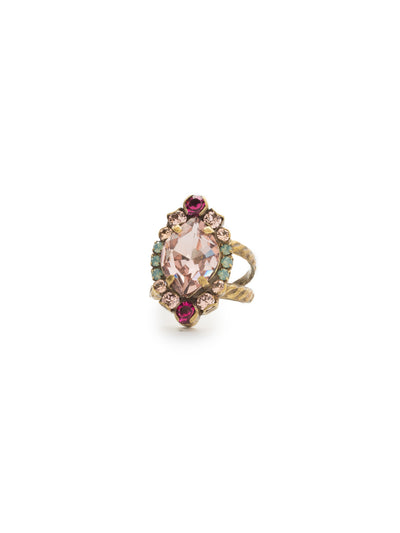 Eustoma Cocktail Ring - RDS44AGRS - <p>A geometric gem surrounded by petite rounds of alternating colors. This fun ring offers just the right pop of sparkle. Ring size: 7 (US) From Sorrelli's Radiant Sunrise collection in our Antique Gold-tone finish.</p>