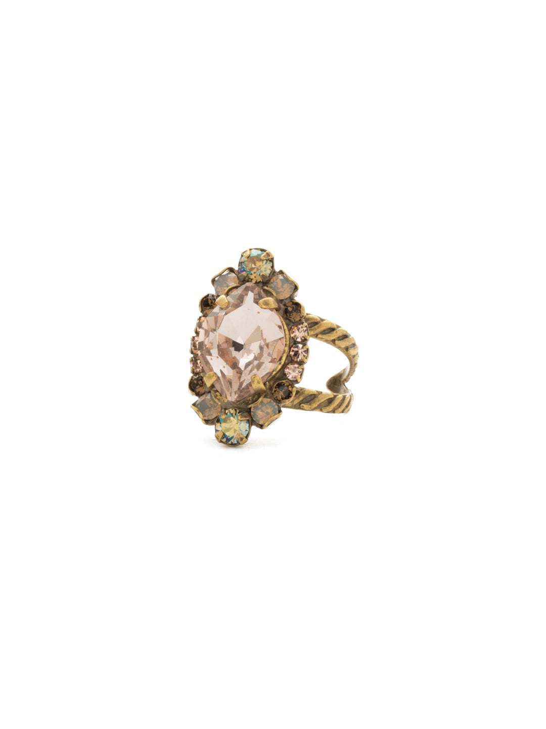 Eustoma Cocktail Ring - RDS44AGSTN - <p>A geometric gem surrounded by petite rounds of alternating colors. This fun ring offers just the right pop of sparkle. Ring size: 7 (US) From Sorrelli's Sandstone collection in our Antique Gold-tone finish.</p>