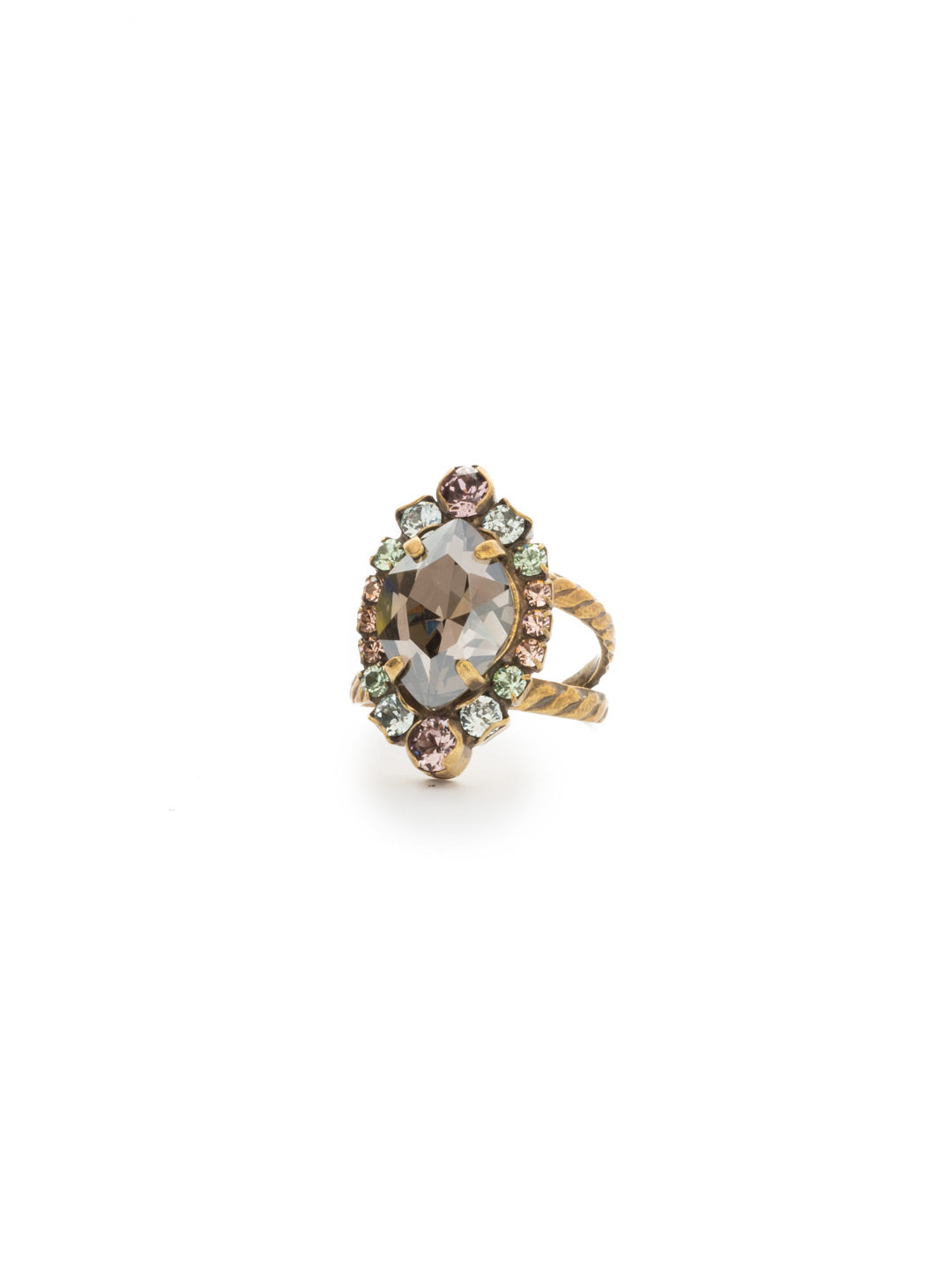 Eustoma Cocktail Ring - RDS44AGWW - <p>A geometric gem surrounded by petite rounds of alternating colors. This fun ring offers just the right pop of sparkle. Ring size: 7 (US) From Sorrelli's Washed Waterfront collection in our Antique Gold-tone finish.</p>