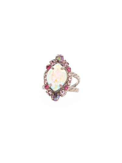 Eustoma Cocktail Ring - RDS44ASGAZ - <p>A geometric gem surrounded by petite rounds of alternating colors. This fun ring offers just the right pop of sparkle. Ring size: 7 (US) From Sorrelli's Stargazer collection in our Antique Silver-tone finish.</p>