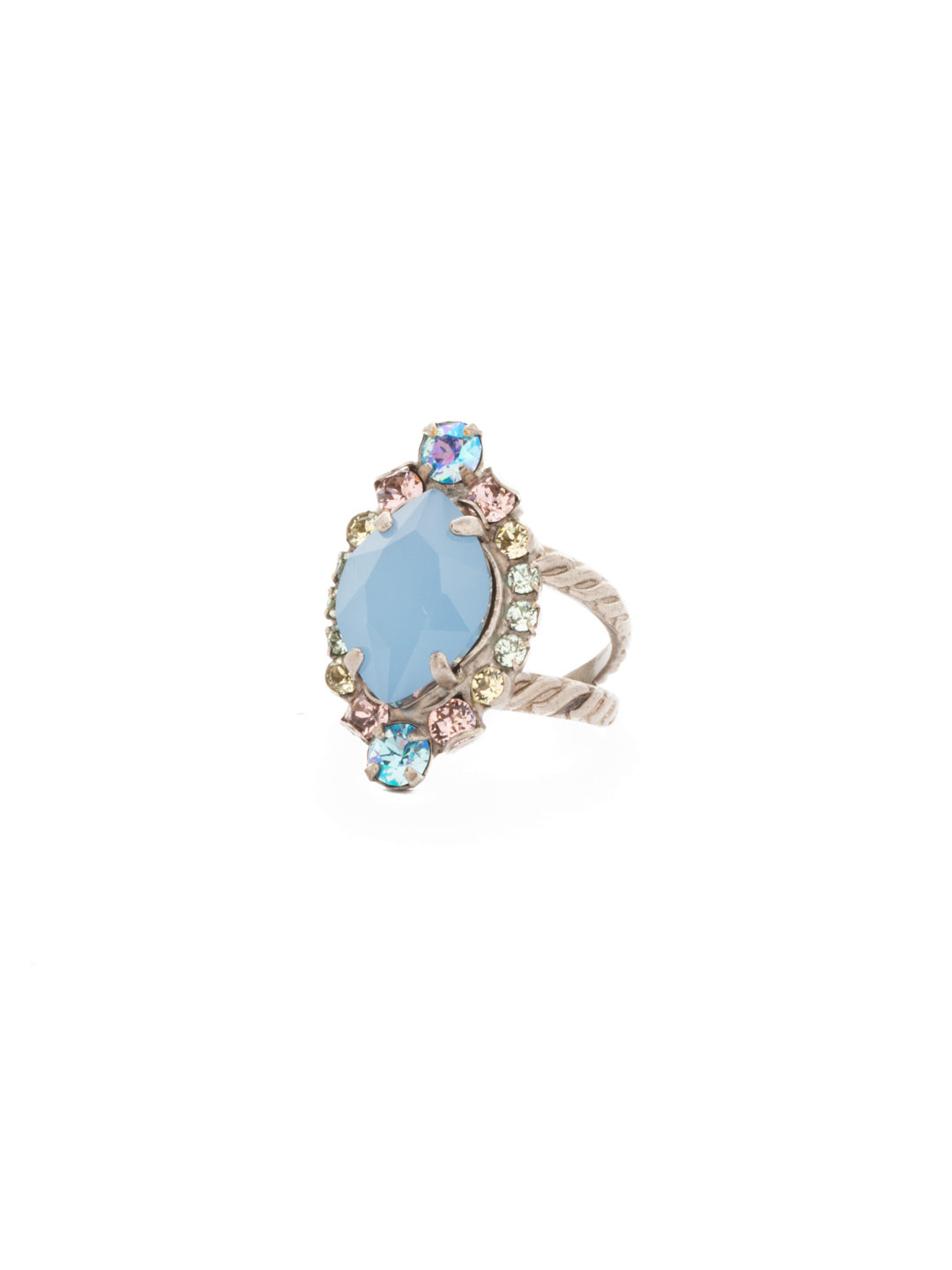 Eustoma Cocktail Ring - RDS44ASPRP - <p>A geometric gem surrounded by petite rounds of alternating colors. This fun ring offers just the right pop of sparkle. Ring size: 7 (US) From Sorrelli's Pastel Prep collection in our Antique Silver-tone finish.</p>