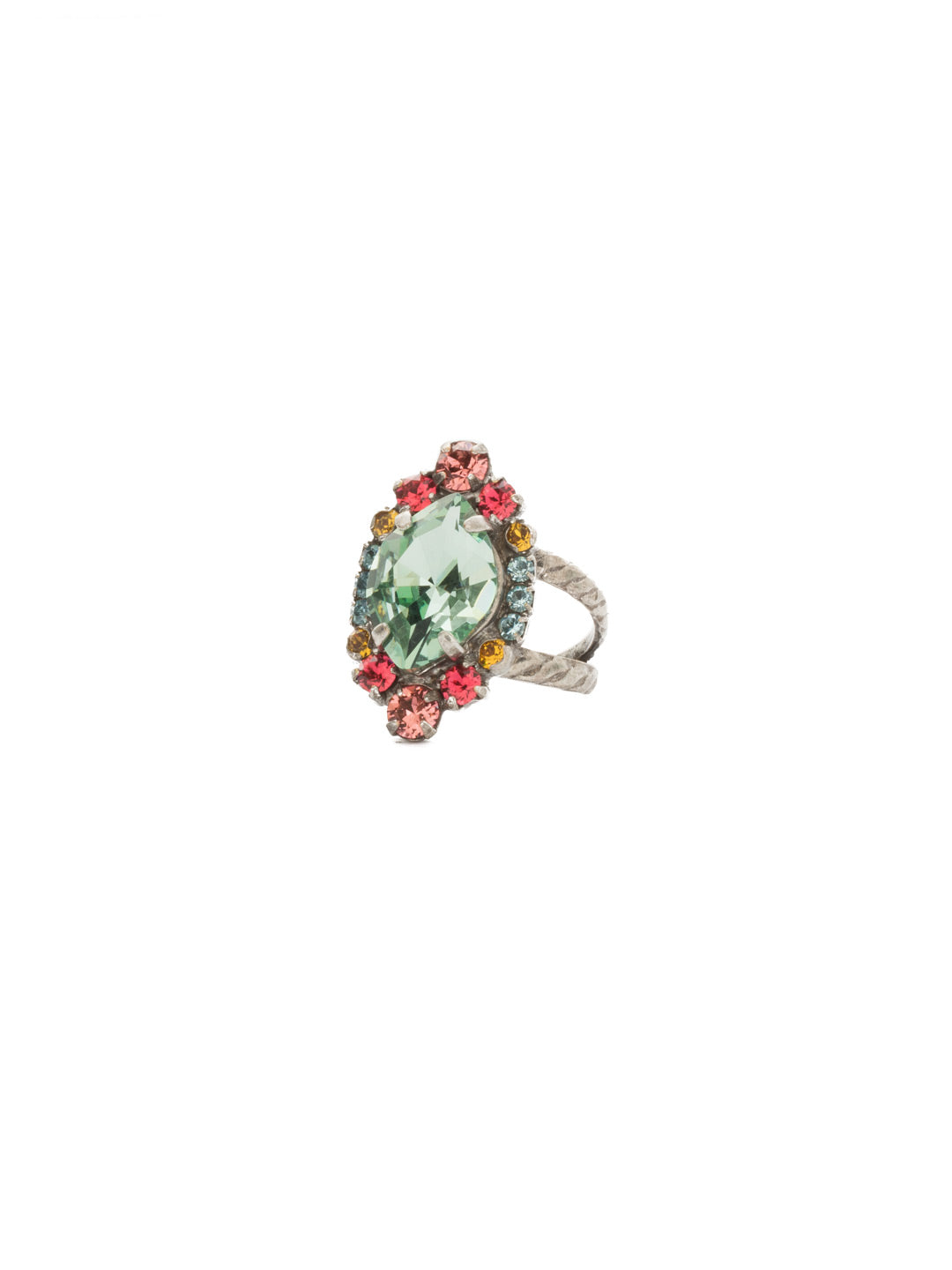 Eustoma Cocktail Ring - RDS44ASVH - <p>A geometric gem surrounded by petite rounds of alternating colors. This fun ring offers just the right pop of sparkle. Ring size: 7 (US) From Sorrelli's Vivid Horizons collection in our Antique Silver-tone finish.</p>