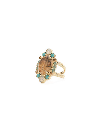 Eustoma Cocktail Ring - RDS44BGDW - <p>A geometric gem surrounded by petite rounds of alternating colors. This fun ring offers just the right pop of sparkle. Ring size: 7 (US) From Sorrelli's Driftwood collection in our Bright Gold-tone finish.</p>