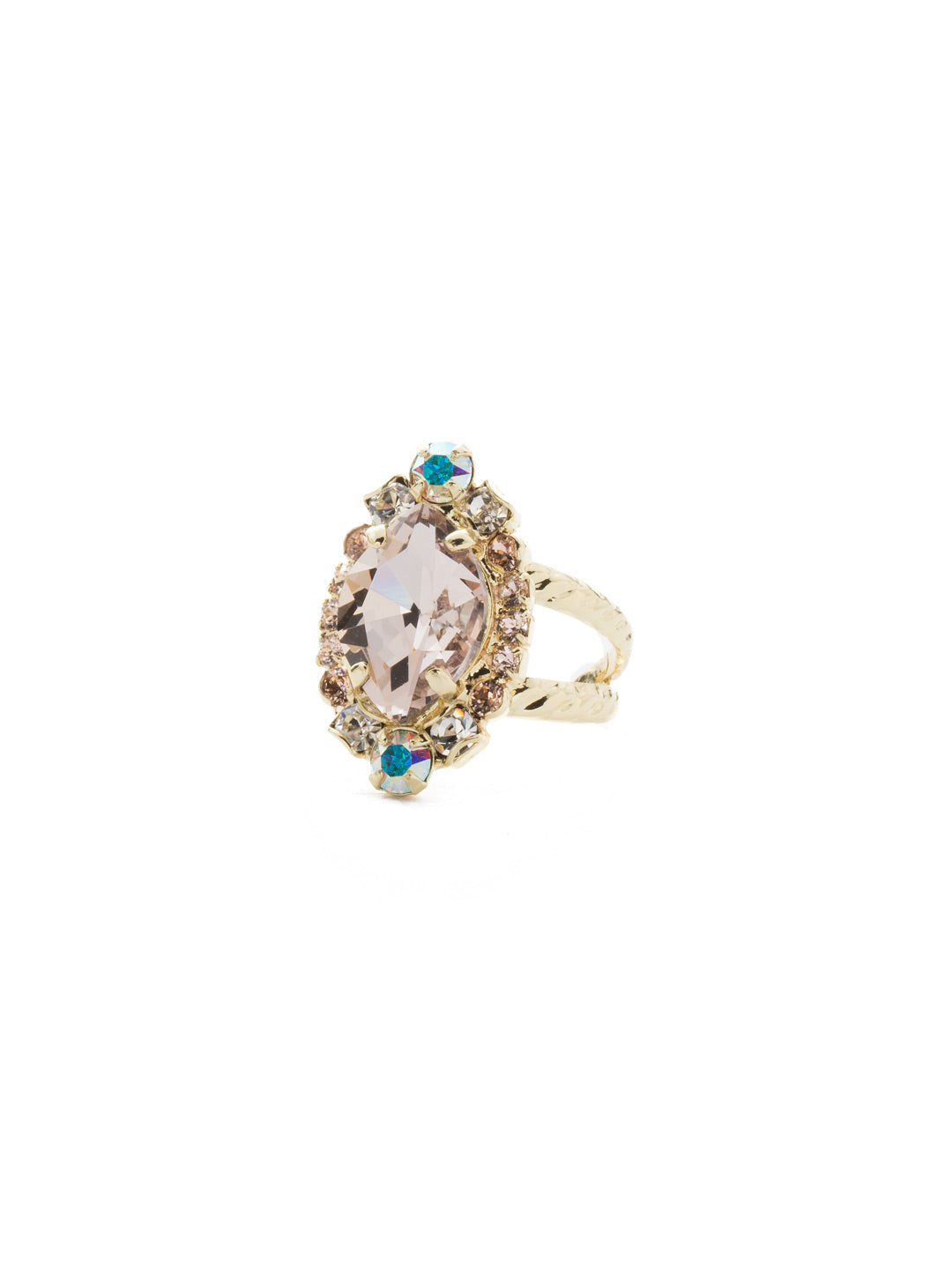 Eustoma Cocktail Ring - RDS44BGSCL - <p>A geometric gem surrounded by petite rounds of alternating colors. This fun ring offers just the right pop of sparkle. Ring size: 7 (US) From Sorrelli's Silky Clouds collection in our Bright Gold-tone finish.</p>