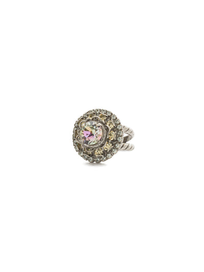 Sunflower Cocktail Ring - RDU18ASLPA - <p>This style highlights a circular crystal enclosed with square crystals to develop ragged edges with a double band. Ring size: 7 (US) From Sorrelli's Lilac Pastel collection in our Antique Silver-tone finish.</p>