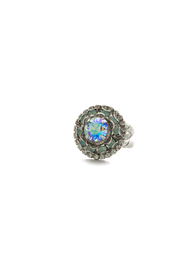 Sunflower Cocktail Ring - RDU18ASSMN - <p>This style highlights a circular crystal enclosed with square crystals to develop ragged edges with a double band. Ring size: 7 (US) From Sorrelli's Sweet Mint collection in our Antique Silver-tone finish.</p>