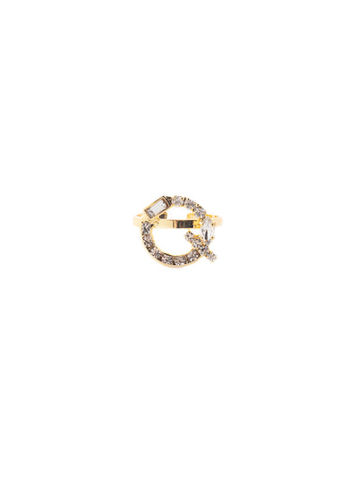 Q Initial Statement Ring - REH56BGCRY - <p>The initial statement ring makes a great gift for someone you love…AND for yourself! An assortment of crystals embellish a single letter charm, sitting prominently in the center of an adjustable ring band. Pair it with the initial pendant necklace to create your own look! From Sorrelli's Crystal collection in our Bright Gold-tone finish.</p>