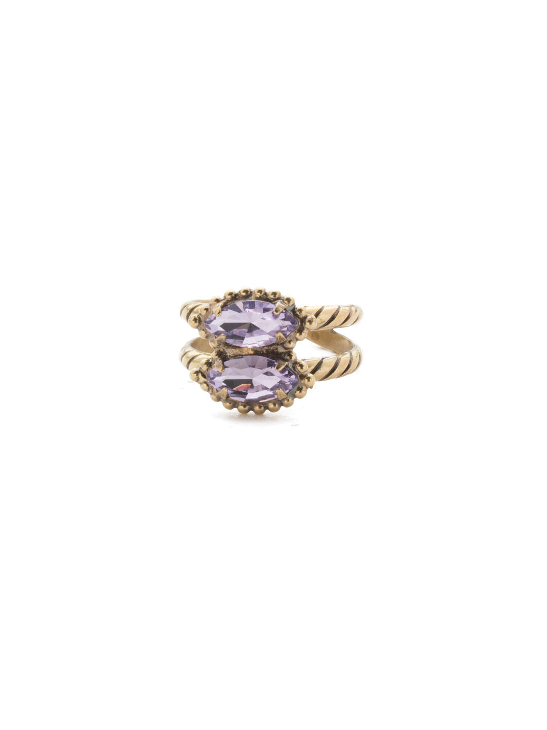 Emersyn Stacked Ring - REN10AGIRB - <p>The Emerson Stacked Ring features not one, but two, gorgeous navette crystal stunners for good measure. Ring size: 7 (US) From Sorrelli's Iris Bloom collection in our Antique Gold-tone finish.</p>